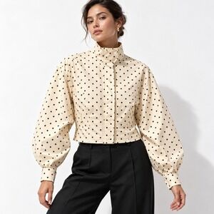 NWT Belle The Label Globo Jacket Cotton Womens S White Polka Dot Cropped Balloon